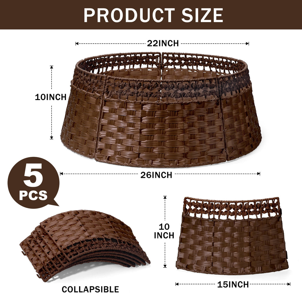 Ayieyill 26in Christmas Tree Collar, Handmade Woven Tree Collar, Christmas Tree Skirt for Artificial Trees | Wooden | Brown