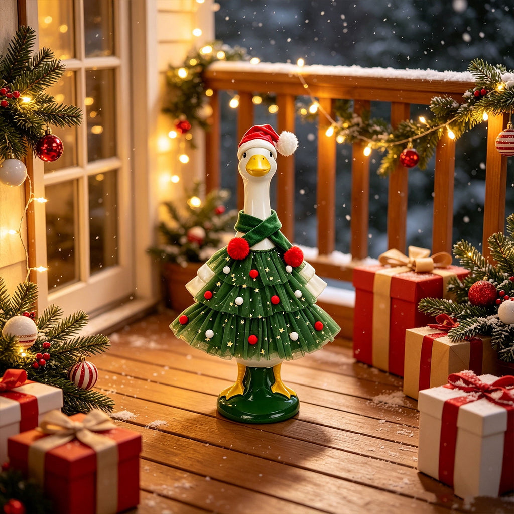 AZXY Thanksgiving Porch Goose Outfit, 23 Inch Lawn Goose Costume with Pilgrim Hat & Pumpkin Turkey Print Dress, Goose Clothes for Cement Plastic Goose Statue, Outdoor Yard Patio Fall Garden Decor