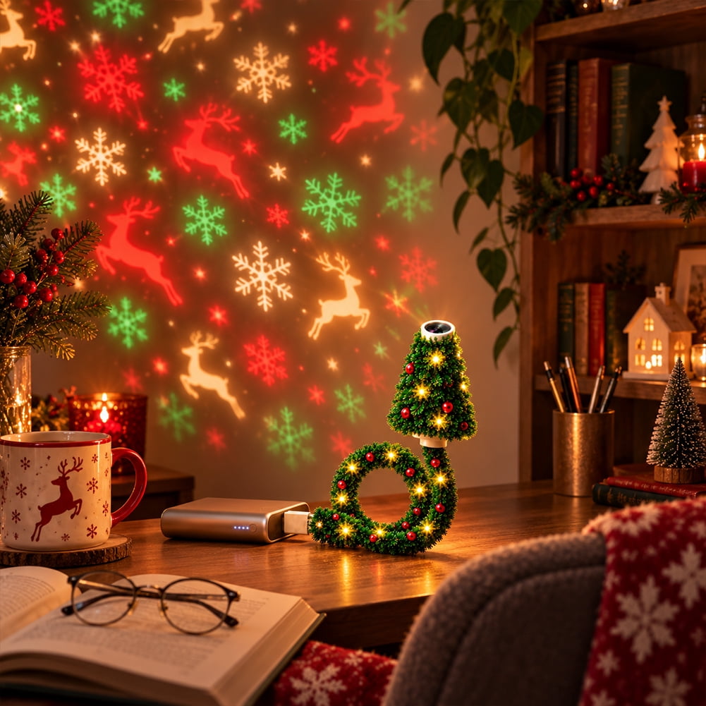 Christmas Projector Light Tree-Shaped, HD Plug Christmas Projector for Wall and Ceiling Decor, USB Indoor Christmas Light for Room, Party and Seasonal Displays
