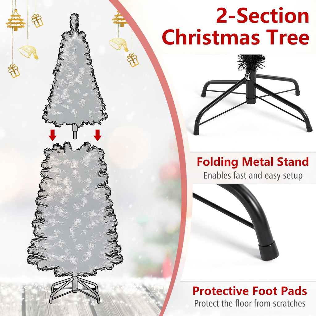 Costway 6FT Unlit Pencil Slim Tree Artificial Christmas Tree Metal Blue