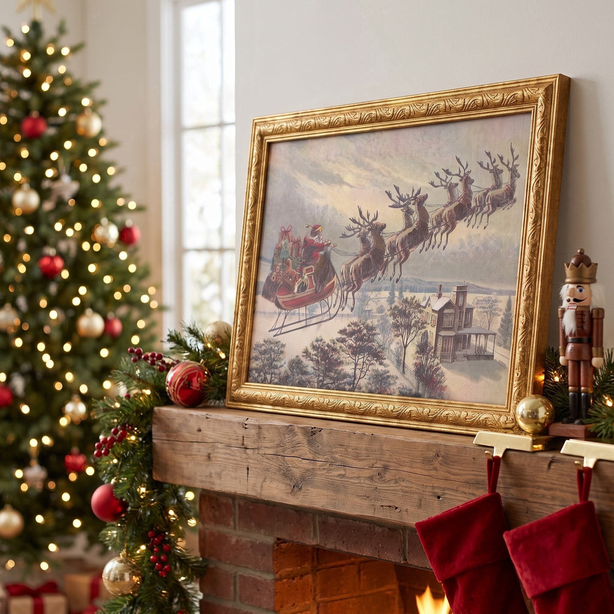Santa's Sleigh Framed Christmas Wall Art, Multicolor, 12" x 9", by Holiday Time
