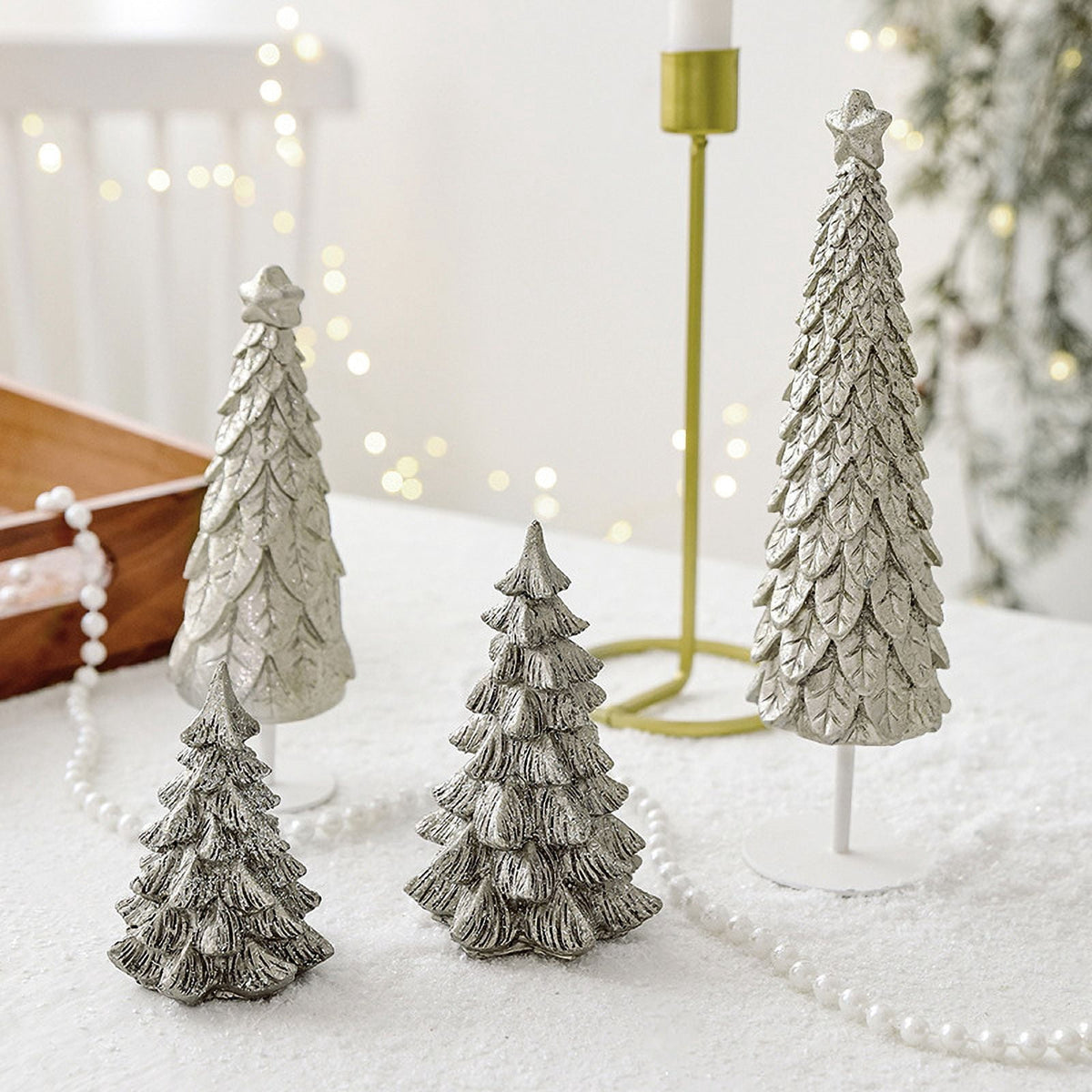 Christmas Tree Figurines, Small Resin Christmas Tree Home Decor, Tabletop Christmas Tree, Decorative Xmas Trees for Christmas Decorations Indoor Mantle Centerpieces