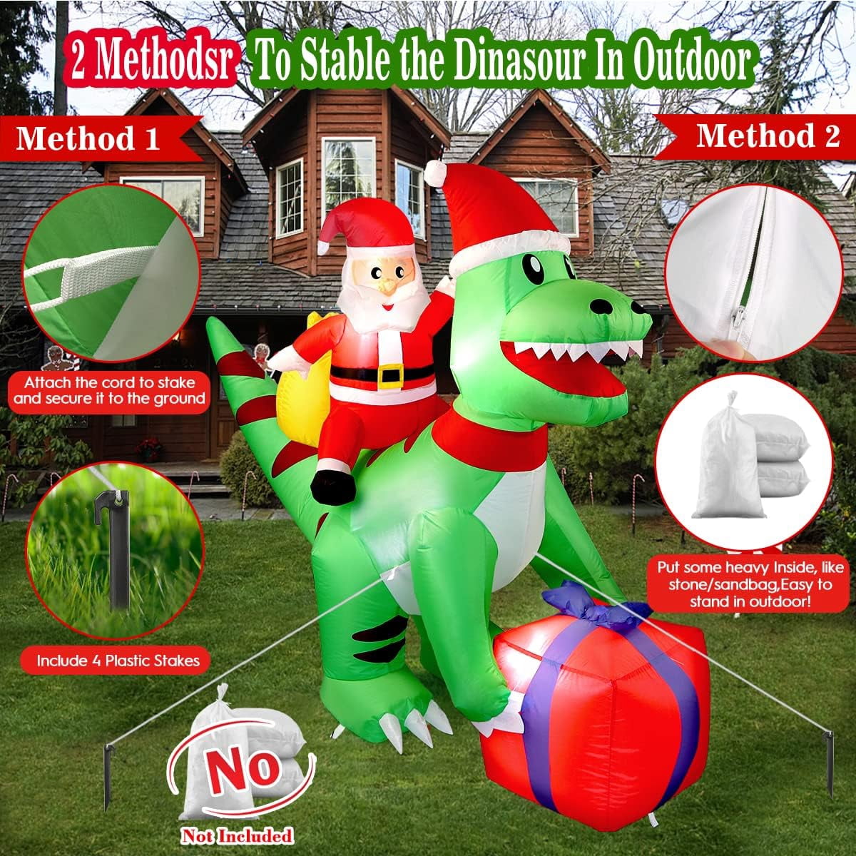 7FT Christmas Inflatable Decorations Clearance, Giant Xmas Santa Dinosaur Blow Up LED Light Up Indoor Outdoor Yard Decorations with Gift Box, Holiday Xmas Party Patio Garden Lawn New Year Kids Gifts