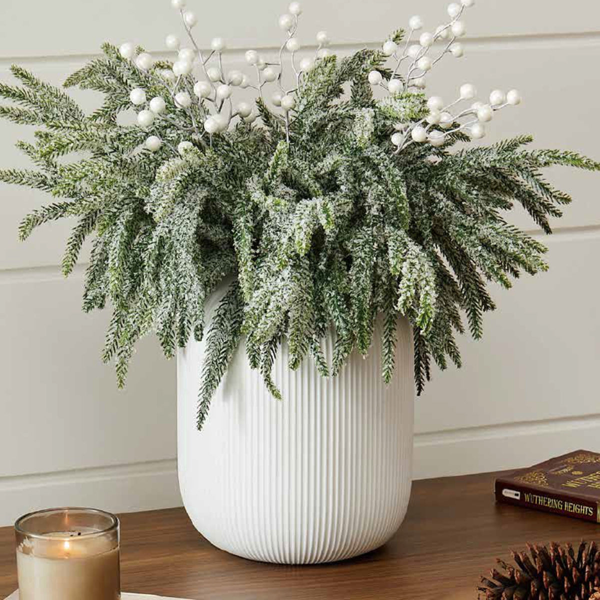 Cream Berries and Snow-Flocked Greenery Decorative Christmas Picks, 21", by Holiday Time