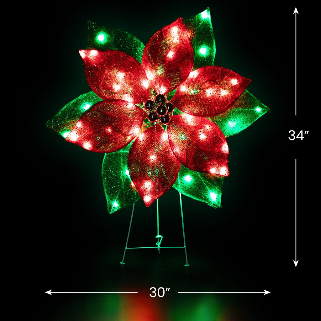 Northlight LED Lighted Poinsettia Outdoor Christmas Yard Decoration - 34" - Red and Green