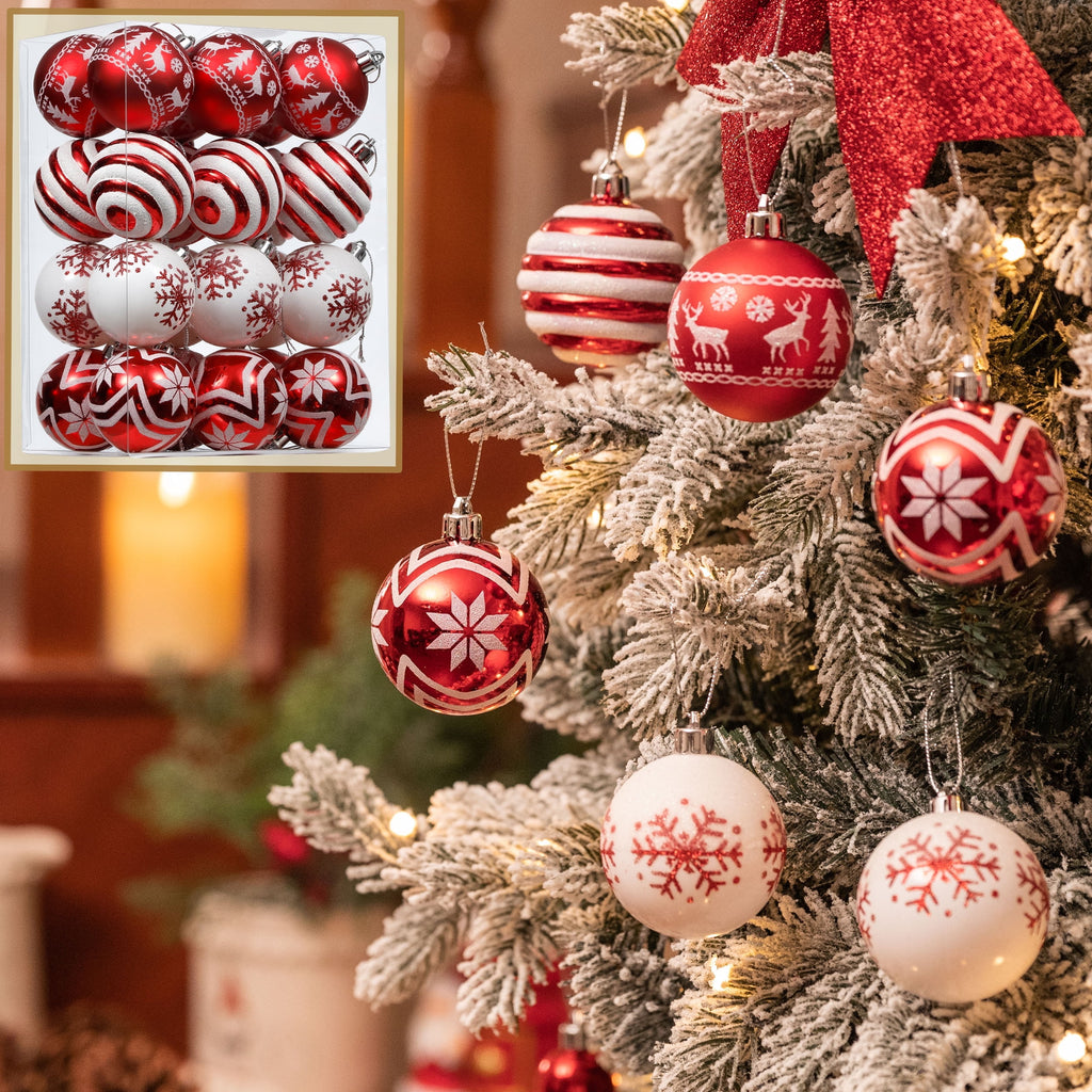 Valery Madelyn 24ct 2.36" Christmas Ball Ornaments, Red White Shatterproof Ornaments for Christmas Party Decor