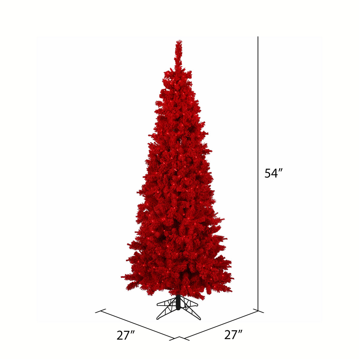 Vickerman 4.5' Flocked Red Slim Fir Artificial Christmas Tree, Red Dura-lit LED Lights