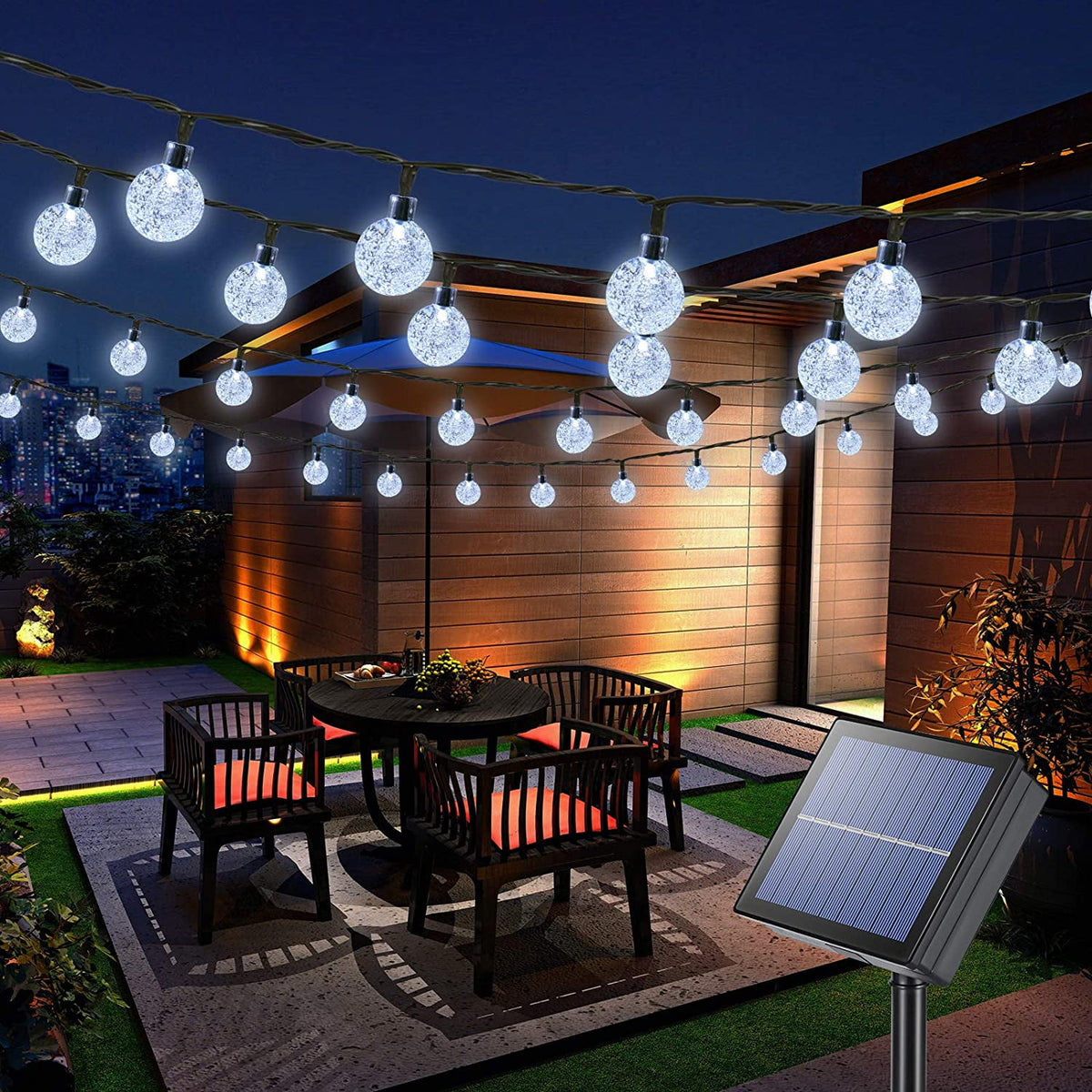 Juhefa Solar String Lights Outdoor 60 Led 35.6 ft Crystal Globe Lights for Garden Yard Porch Wedding Party Decor (White)
