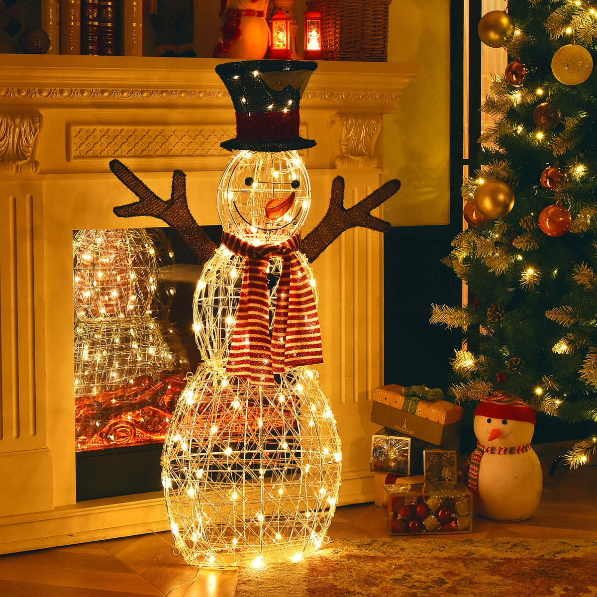 Costway Pre-Lit Standing Snowman Artificial Christmas Decoration with 80 LED Lights