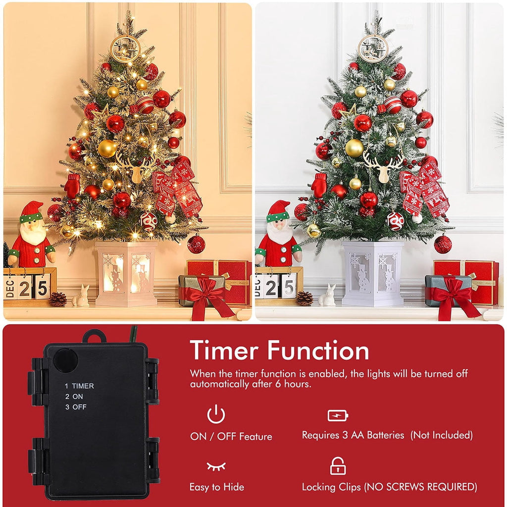 Danolapsi 3ft Pre-Lit Christmas Tree, Artificial Christmas Trees with 78 LED Lights, Snow Flocked Prelit Xmas Tree with Lighting Base, Battery Operated & Timer Function, Christmas Decoration for Home