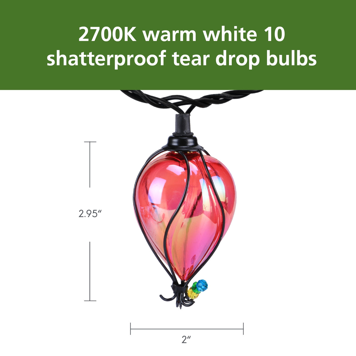 Mainstays 10-Count 7.4 ft Multicolor LED Tear Drop Outdoor String Lights