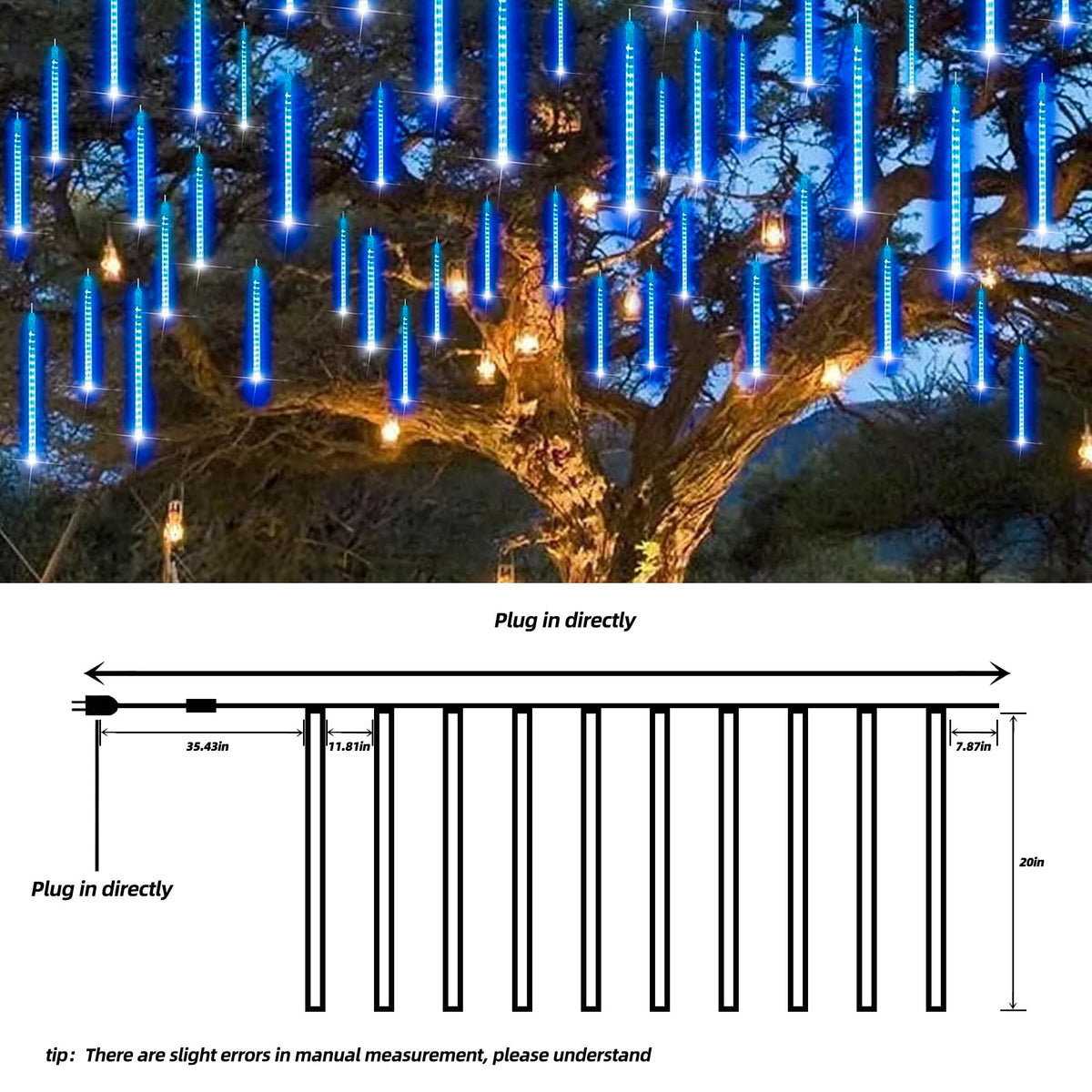 DAYBETTER Multi-Color Meteor Shower Lights Outdoor, Christmas&nbsp;Sting Lights 20in 10 Tube Waterproof Connectable Falling Rain Lights for Garden&nbsp;Yard&nbsp;Halloween Christmas Decoration