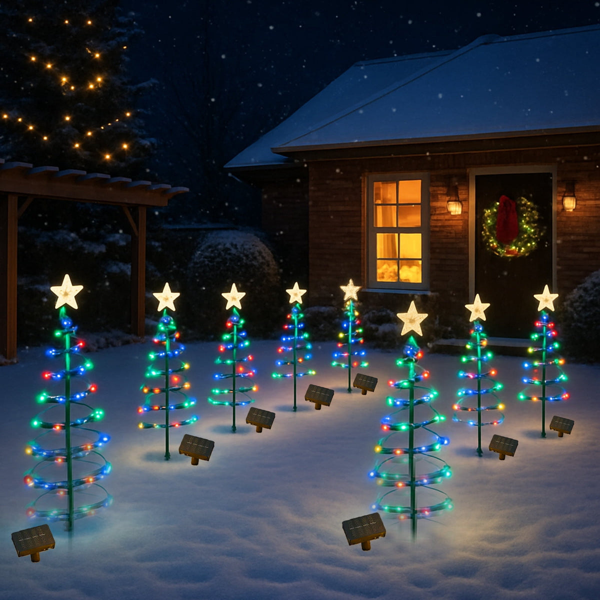 AuroraX Christmas Tree Christmas Decorations DIY 8 Lighting Modes Solar Waterproof Lighted Holiday Yard Stakes Indoor Outdoor Lights Patio Christmas Decorations
