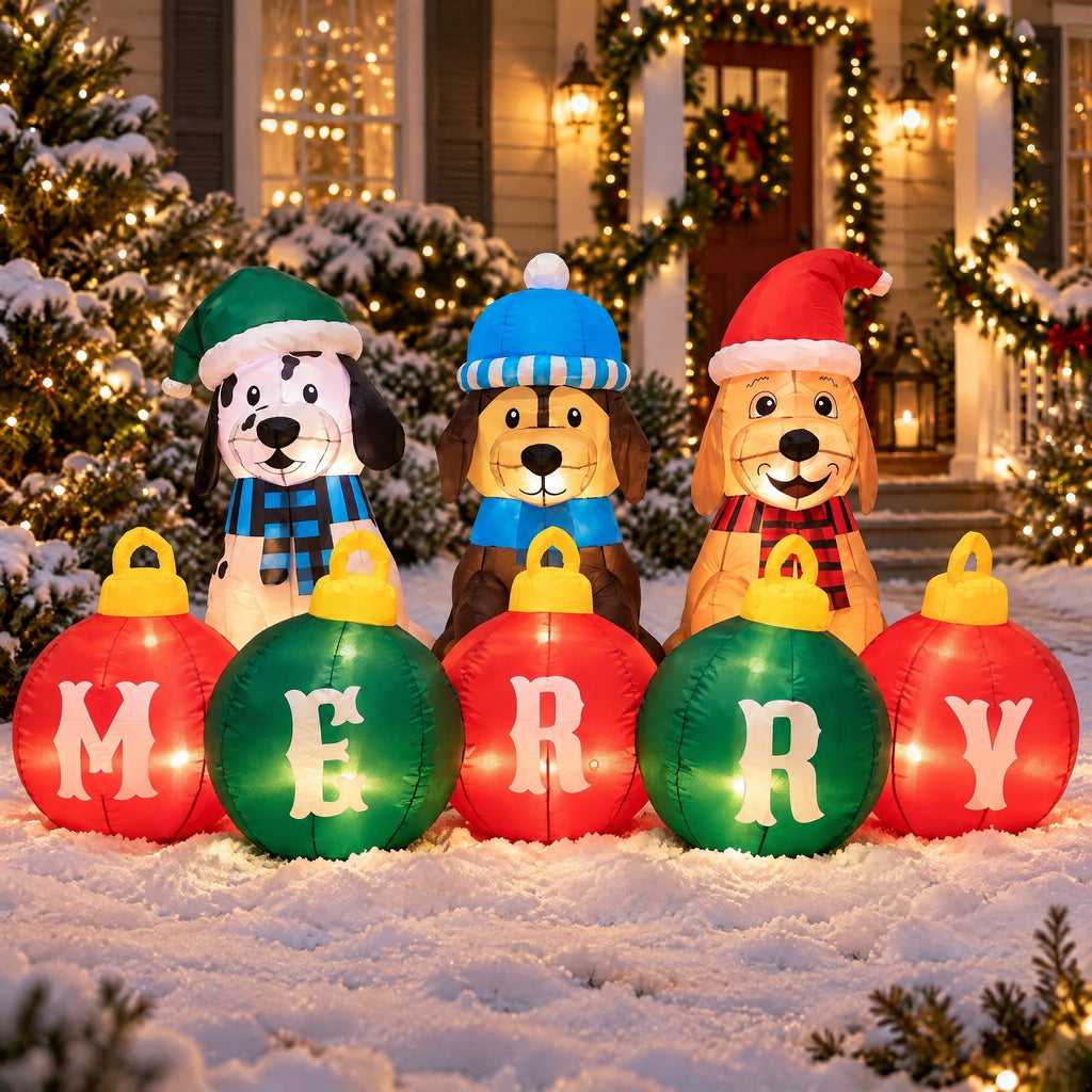 Multicolor Merry Dogs Christmas Airblown Yard Inflatable, 8', by Holiday Time
