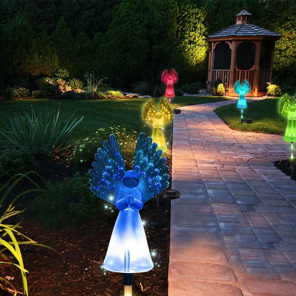 QiShi Solar Garden Lights Tree Outdoor Multi-Color Changing LED Stake Lights Flower for Garden, Patio, Yard and Decoration Solar Flickering Tree Lights (Tree,2 Pack)