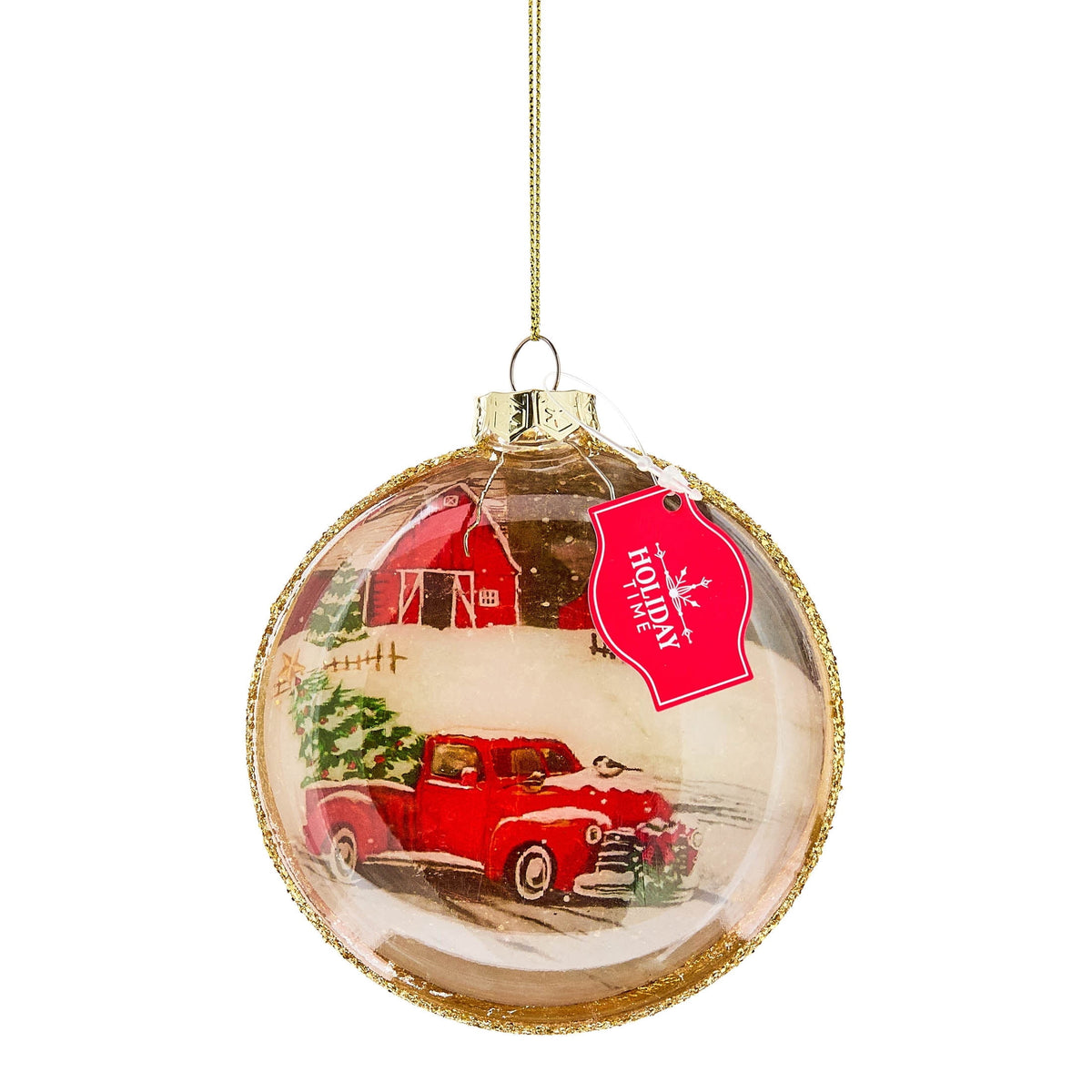 Red Truck Farm Scene Ball Christmas Ornament, 4", by Holiday Time