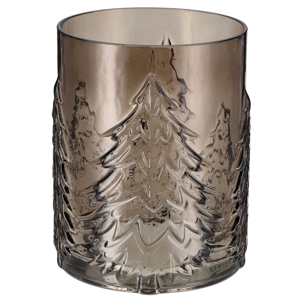 Medium Brown Glass Tree Pattern Christmas Pillar Candle Holder, 6.3", by Holiday Time