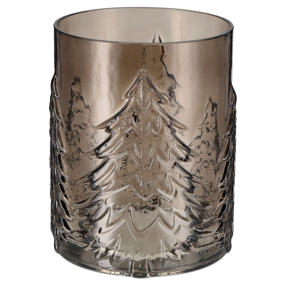 Medium Brown Glass Tree Pattern Christmas Pillar Candle Holder, 6.3", by Holiday Time