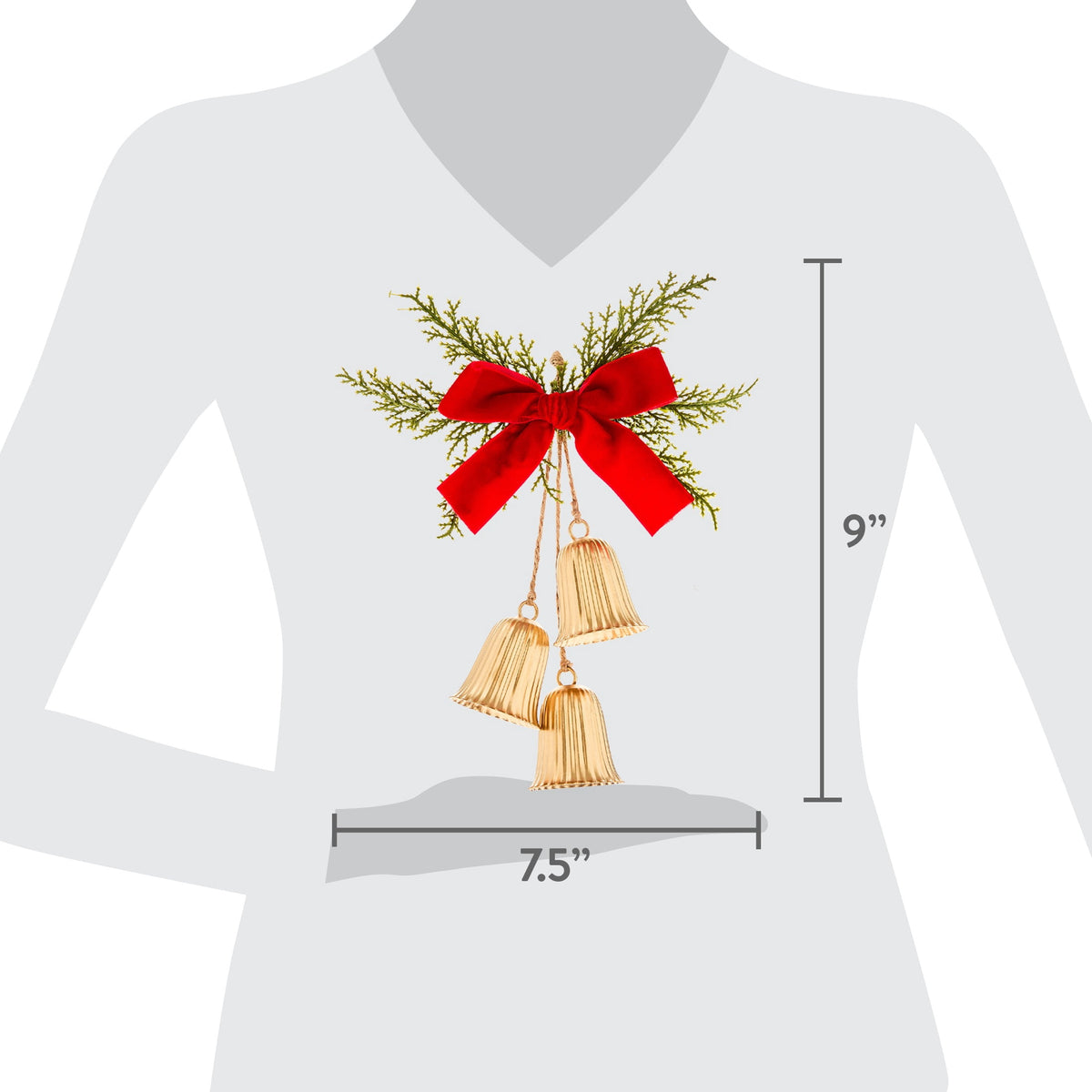 Gold/Green/Red Bell Cluster Christmas Ornament, 9", by Holiday Time