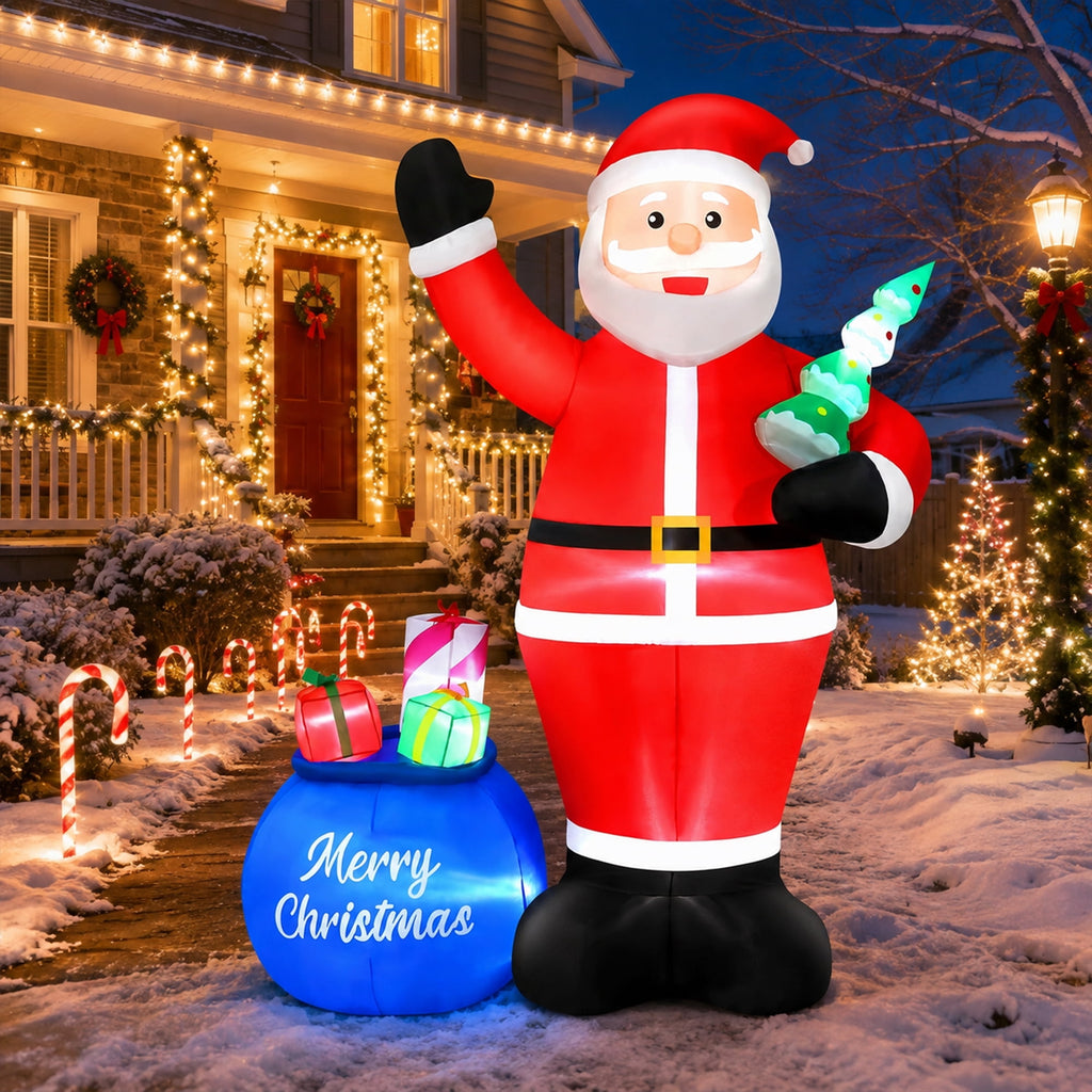Yexmas 8FT Christmas Inflatable Santa Claus Outdoor Decorations,Blow Up Santa Claus with Gifts Bag, Built-in Brilliant LED Lights Xmas Inflatables Yard Decor