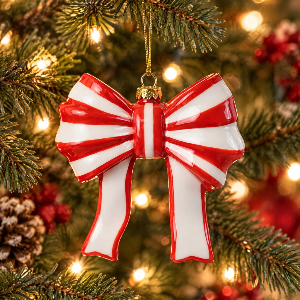 Red and White Stripe Bow Christmas Ornament, 4.5", by Holiday Time