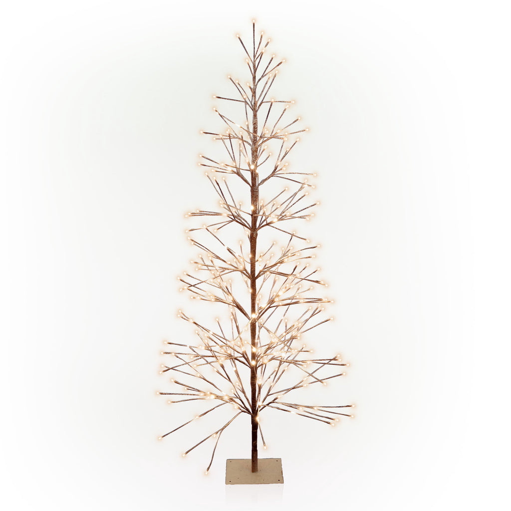 Alpine Corporation 71" High Indoor/Outdoor Artificial Flocked Christmas Tree with LED Lights, Brown