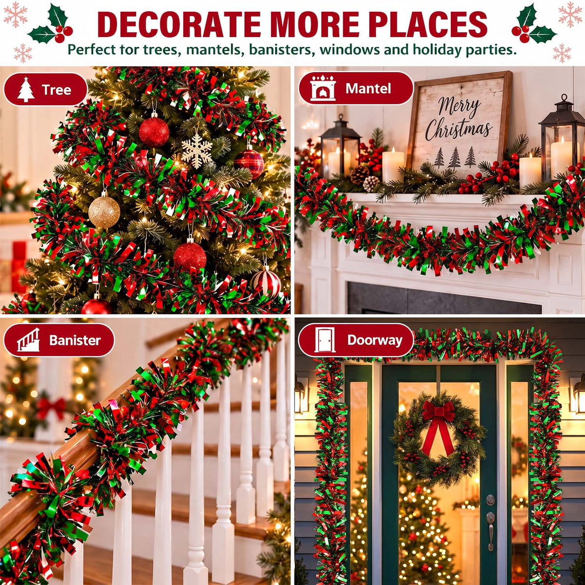Ayieyill 33ft Tinsel Garland Hanging Christmas Tree Garland for Christmas Tree Decorations Indoor, Iridescent