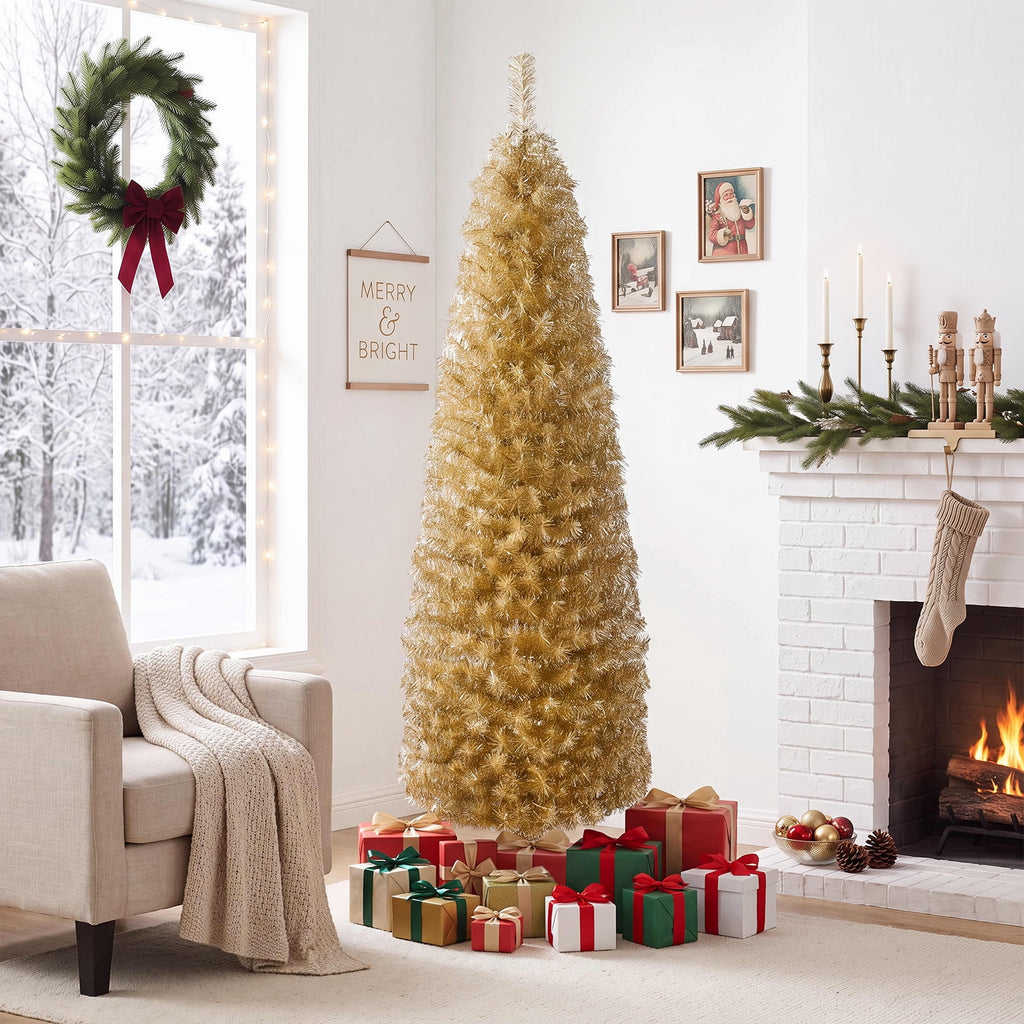 Costway 6FT Unlit Pencil Slim Tree Artificial Christmas Tree Metal Blue