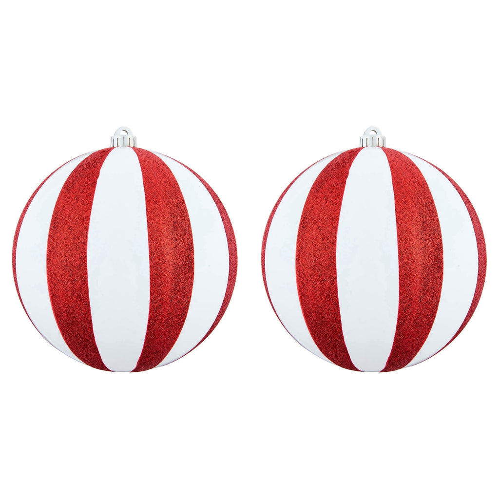 2-Count Red and White Jumbo Stripe Ball Shatterproof Christmas Ornaments, 9", by Holiday Time