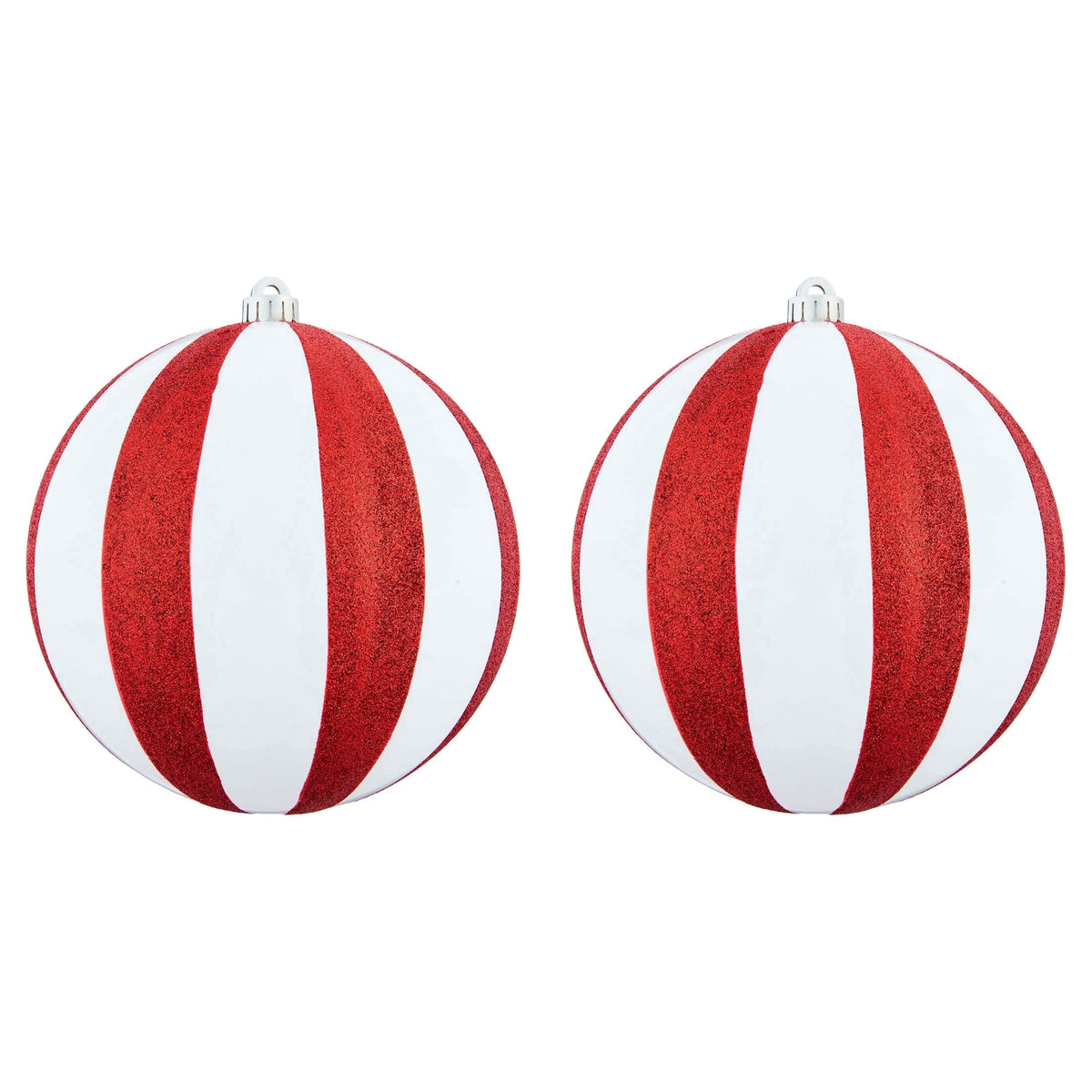 2-Count Red and White Jumbo Stripe Ball Shatterproof Christmas Ornaments, 9", by Holiday Time