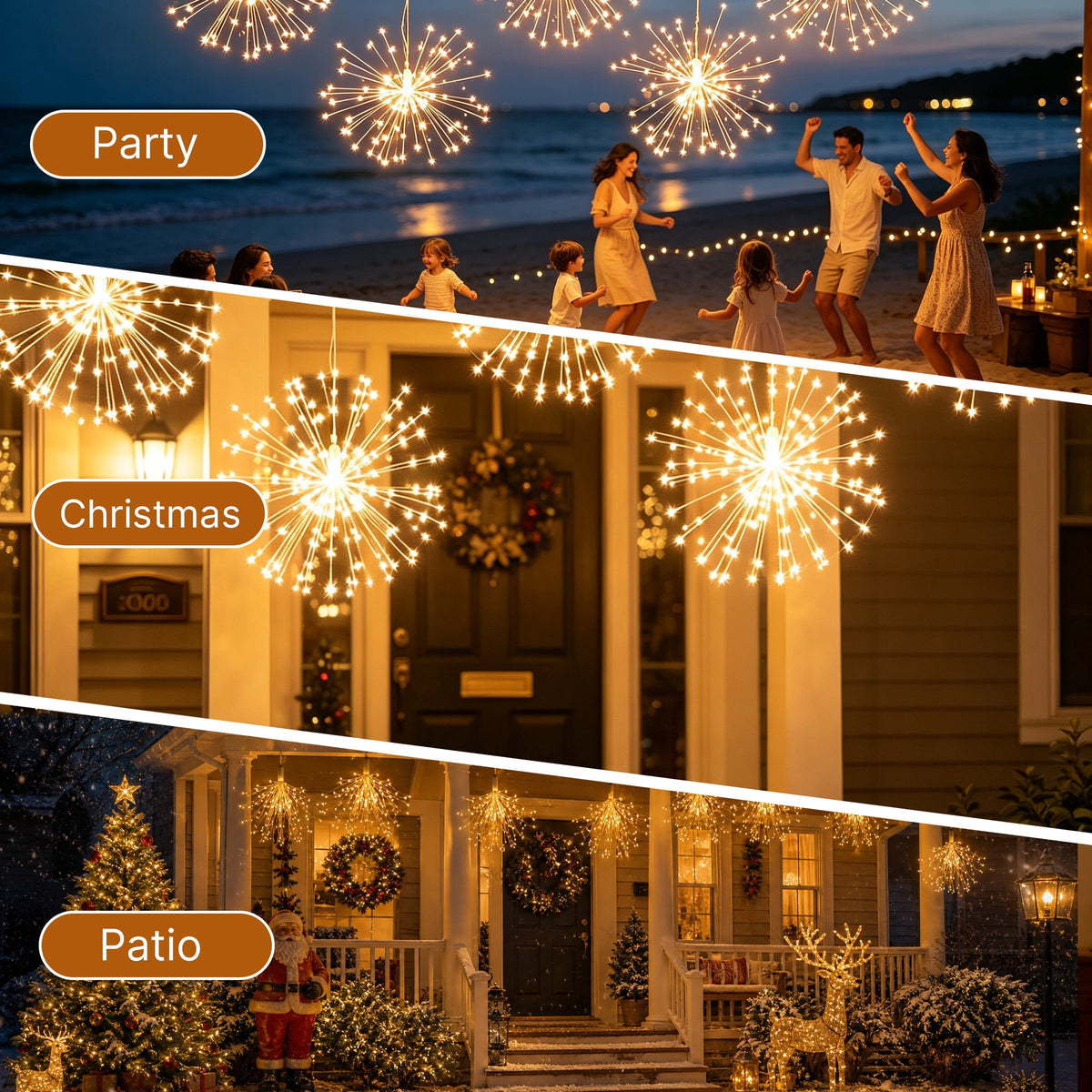 5-Pack LED Firework Lights, 450 LED Starburst String Lights with 8 Modes, Plug In Waterproof Fairy Christmas Lights for Garden Patio Indoor Outdoor Decor, Cool White