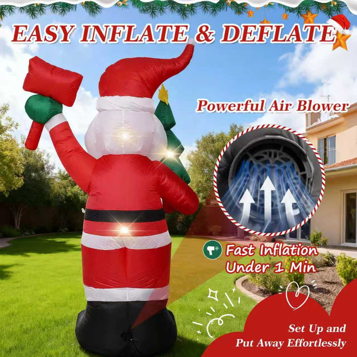 Joctrum 8 FT Christmas Inflatable Santa Claus with Built-In LEDs, Blow-Up Santa for Xmas,Yard,Garden, Lawn, Indoor, Outdoor, Winter Decor