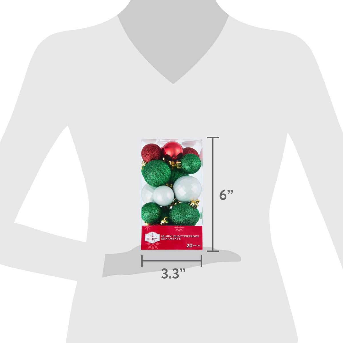 20-Count Red/Green/White Mini Ball Shatterproof Christmas Ornaments, by Holiday Time