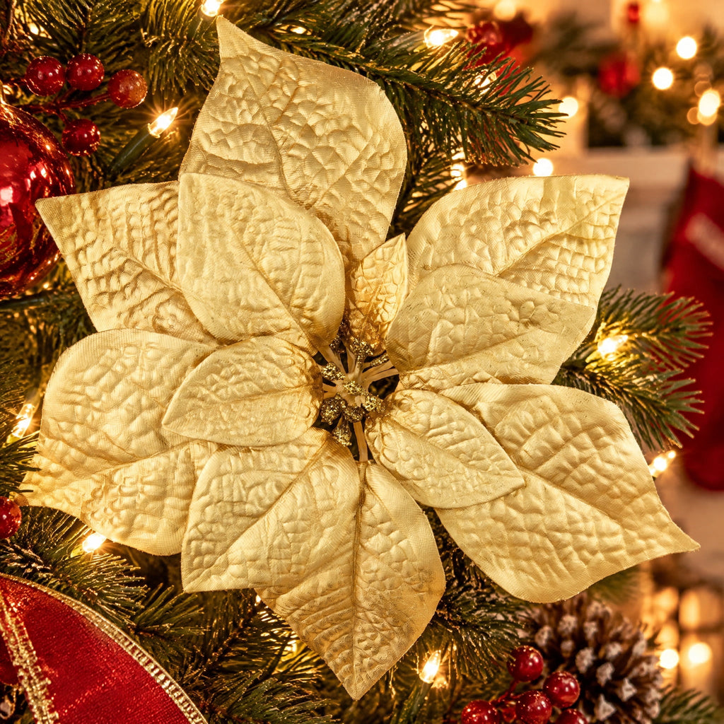 Gold Poinsettia Christmas Clip Ornament, 11", by Holiday Time