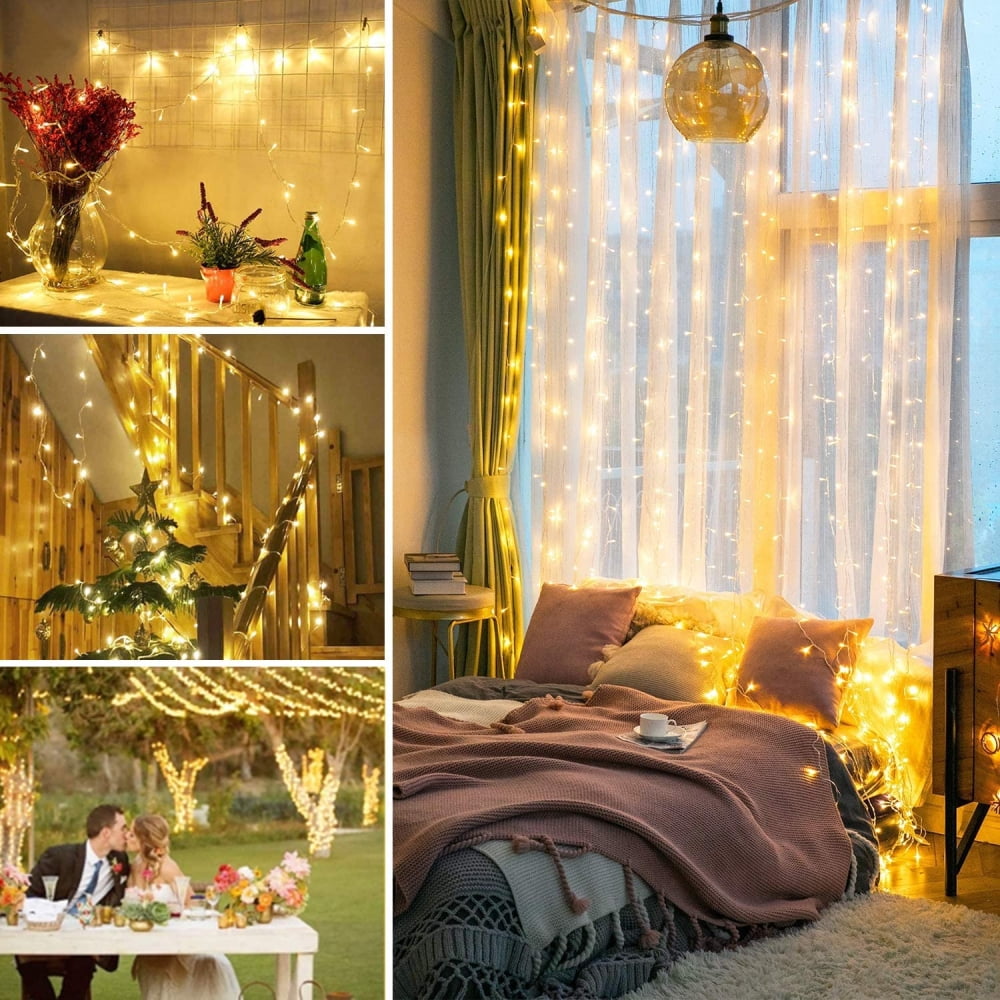 33ft 100 LED Christmas String Lights, 8 Modes Twinkle Fairy Lights Main Plug in, Waterproof Connectable Decorative Light for Wedding Party Christmas Tree Halloween, Blue