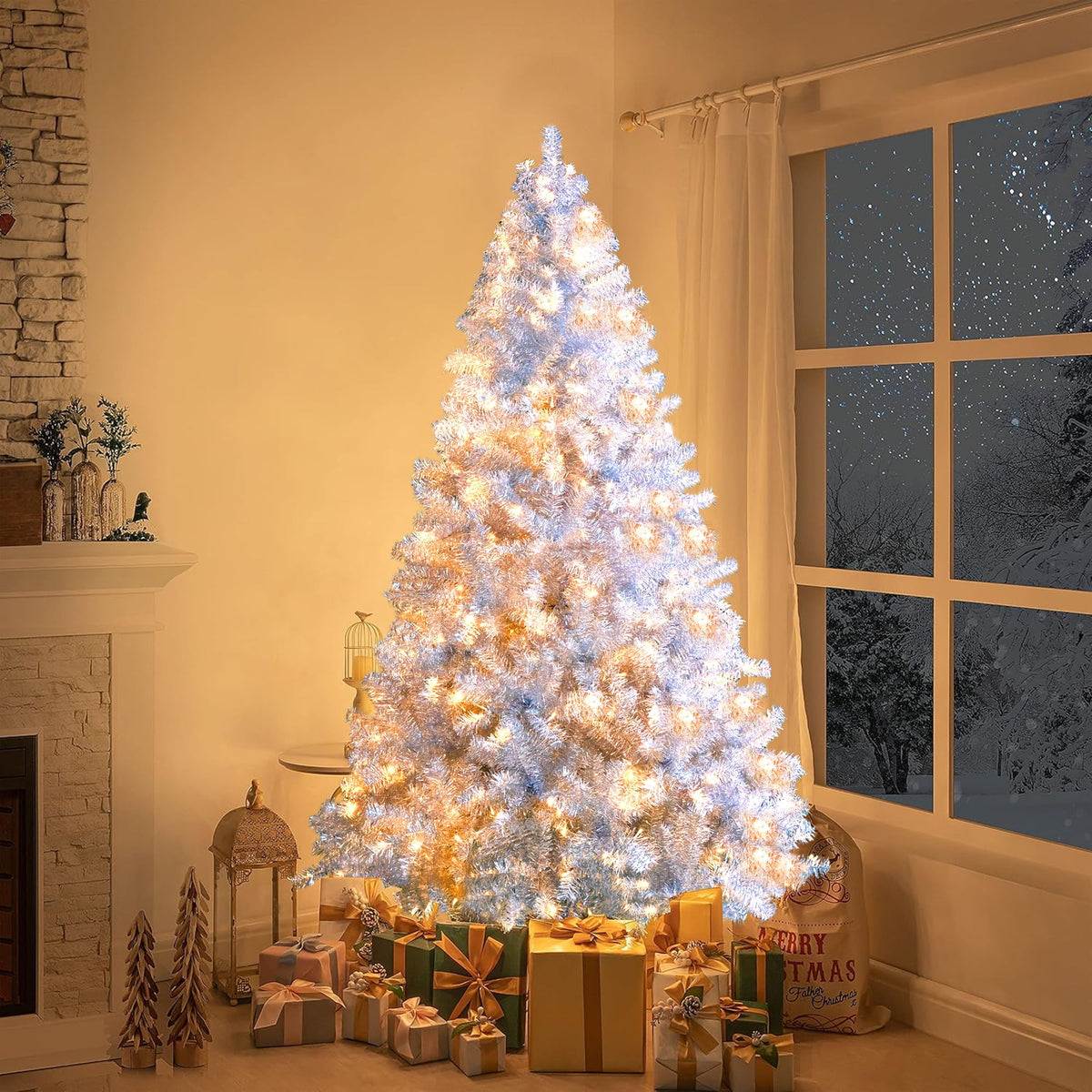 6ft Artificial Christmas Tree, 180 lED Christmas Tree with Metal Stand, Green Xmas Trees Seasonal Holiday Decoration Tree