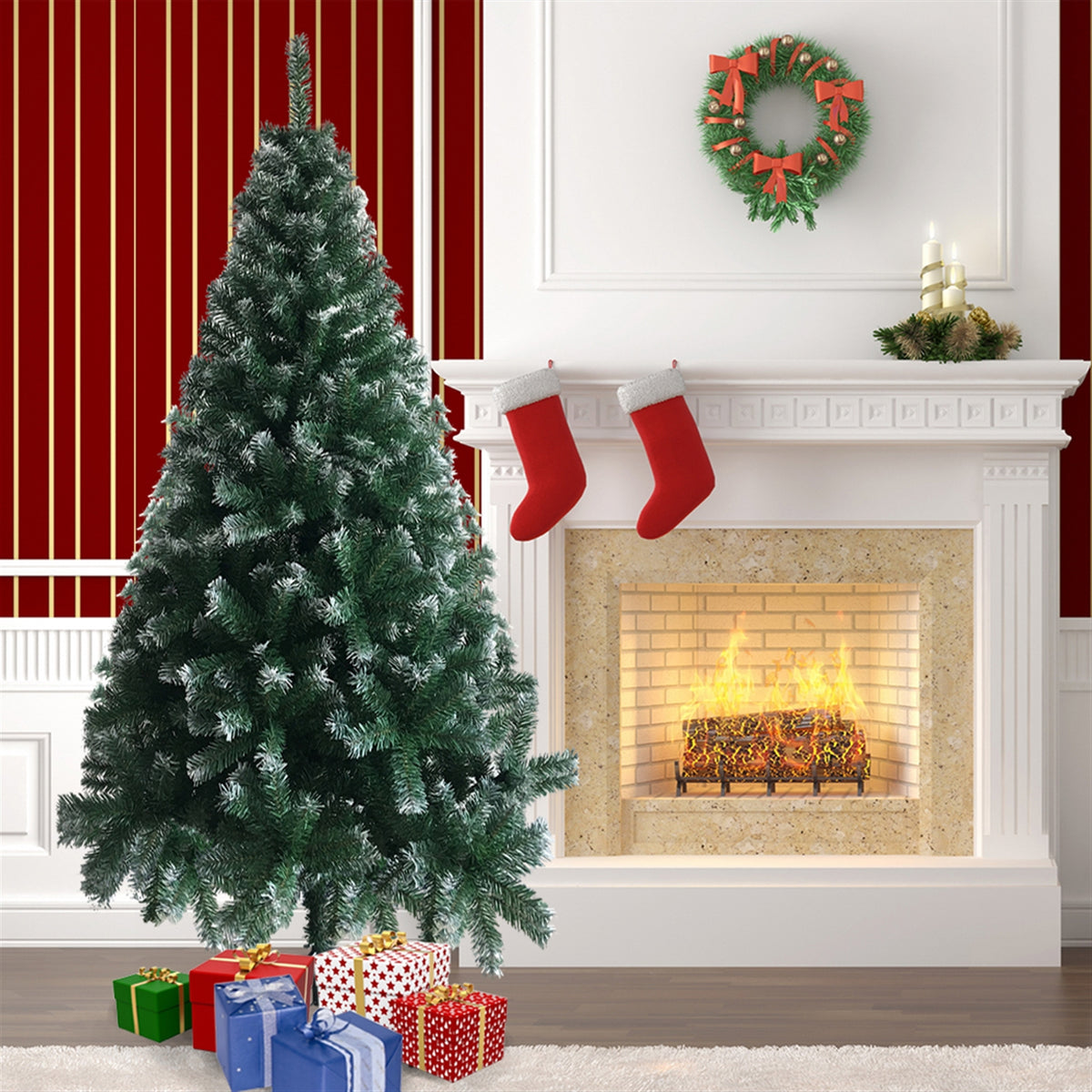 Resenkos 6FT Iron Leg White PVC 650 Branches Christmas Tree, Green