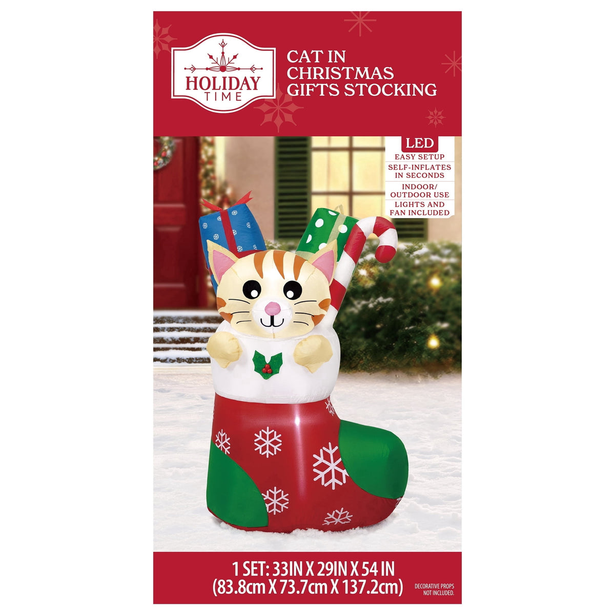 Multicolor Cat in Stocking Christmas Yard Inflatable, 4.5', by Holiday Time
