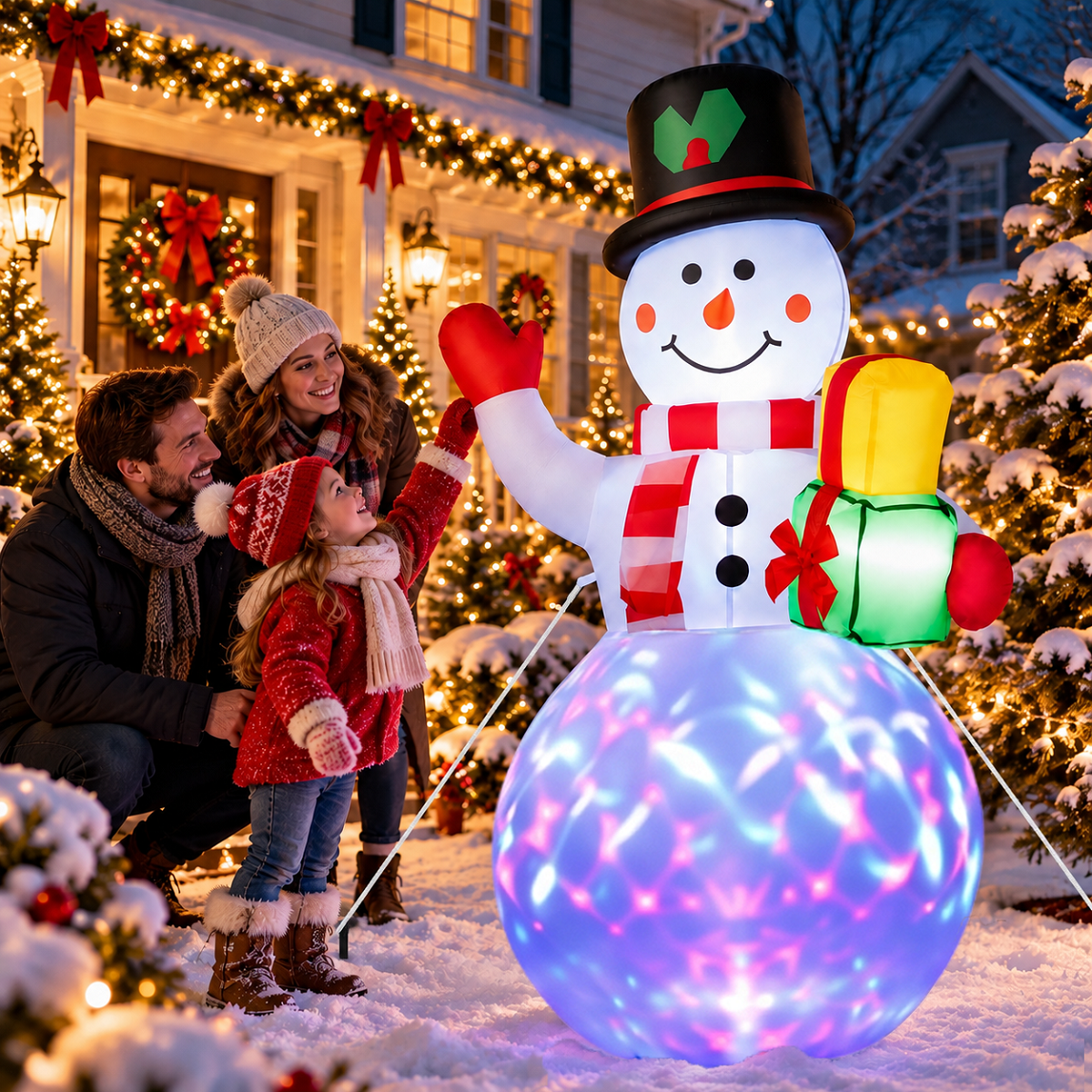 5ft Christmas Inflatables Snowman Outdoor Yard Decor with Rotating LED Lights Christmas Blow Up Decoration Garden