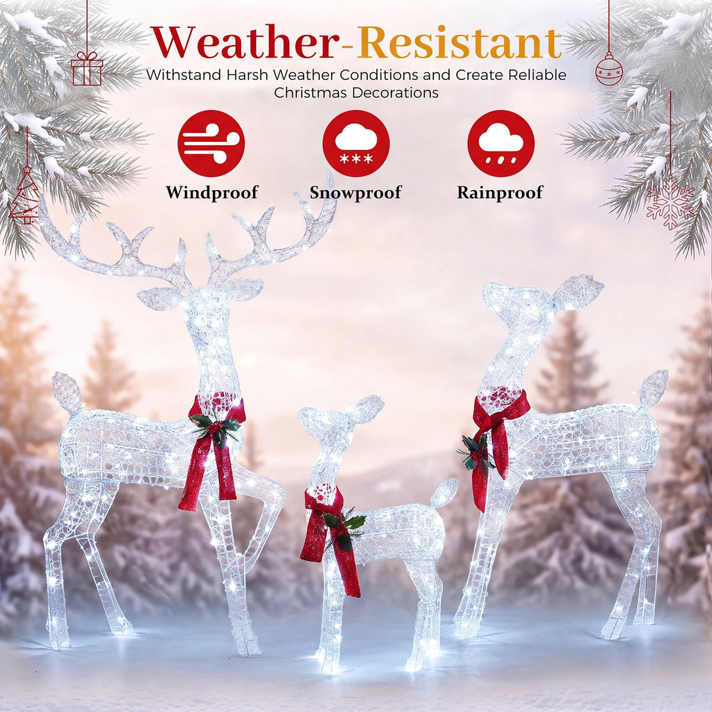 FOOWIN 3-Piece Large Christmas Deer Family, Lighted Outdoor Christmas Decoration, Champagne Gold