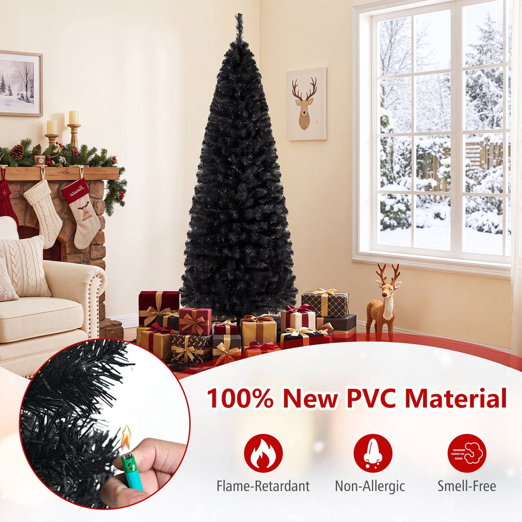 Costway 6FT Unlit Pencil Slim Tree Artificial Christmas Tree Metal Blue
