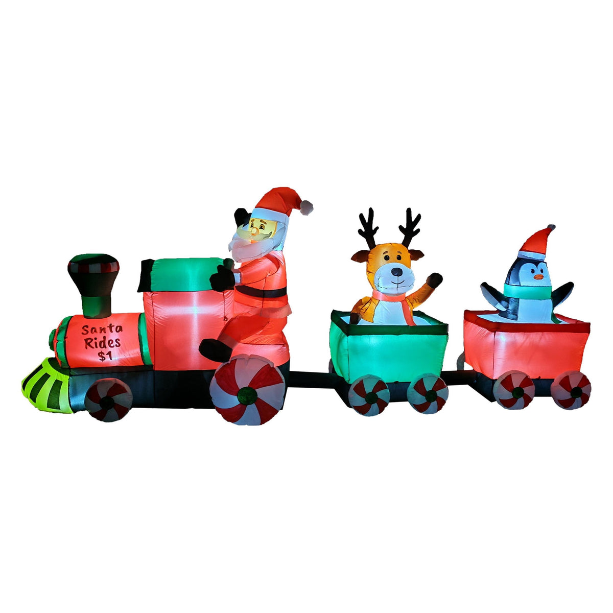 Holiday Time Multicolor Santa Train Inflatable with LED Lights, Indoor/Outdoor Christmas Decor, 11 Feet Long, Up to 12 Years