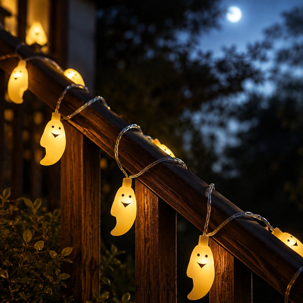 AZXY Halloween String Lights, Ghost Shaped White Halloween Lights, Indoor Outdoor Halloween Decor, Halloween Party Indoor Decor, Battery 5 FT Halloween Decorations, Stair Mantel Patio Halloween Decor