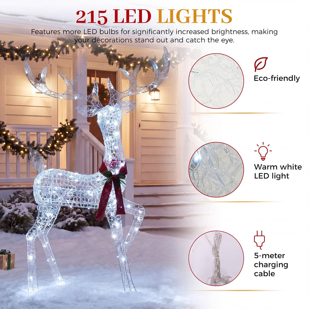 FOOWIN 3-Piece Large Christmas Deer Family, Lighted Outdoor Christmas Decoration, Champagne Gold