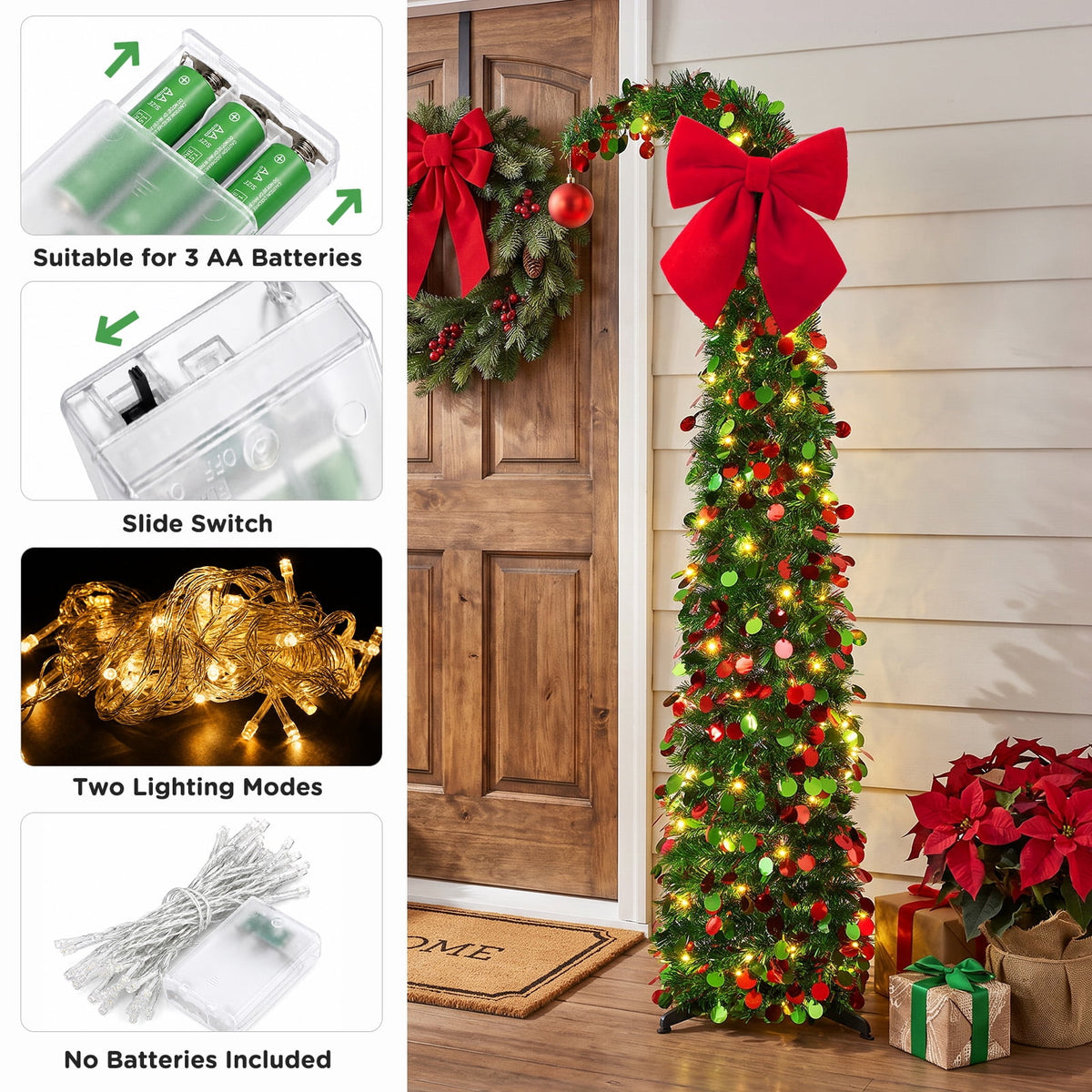 Ayieyill Christmas Tree 5FT Pencil Christmas Tree, Collapsible Pop up Tinsel Tree for Christmas Decorations Indoor, Pink