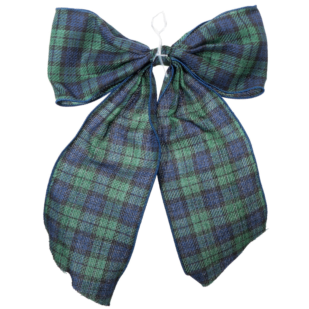 My Texas House Blue and Green Plaid Decorative Christmas Bow, 15"