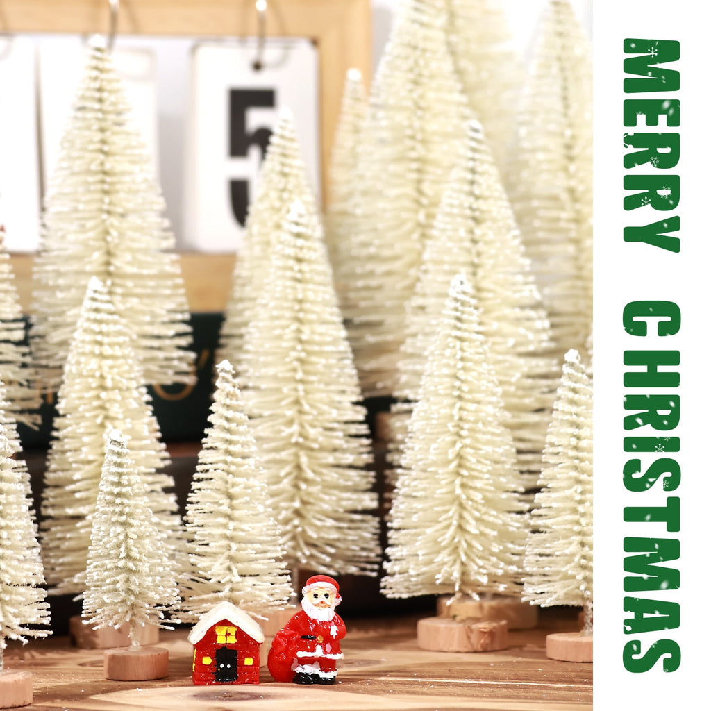 Ayieyill 30PCS Artificial Mini Christmas Trees, Mini Pine Tree Sisal Trees with Wood Base Bottle Brush Trees for Christmas Table Top Decor Winter Crafts Ornaments