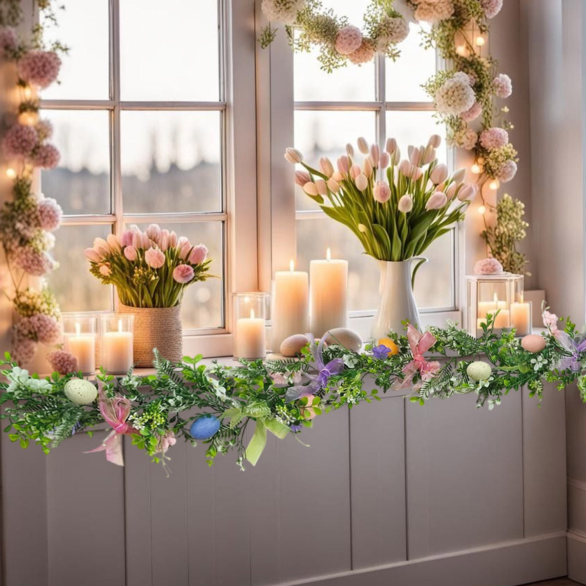 XGFHYJEH Easter Lighted Window Decorations, Easter Egg Lights, Easter Lights, Egg String Lights, Easter Decorations Indoors, Easter Hanging Decoration