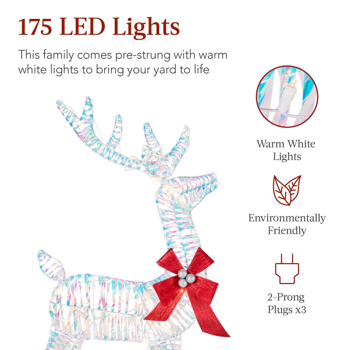 Best Choice Products 3-Piece 2D Deer Family Set, Lighted Christmas Outdoor Decoration w/ 175 Lights, Stakes - Gold