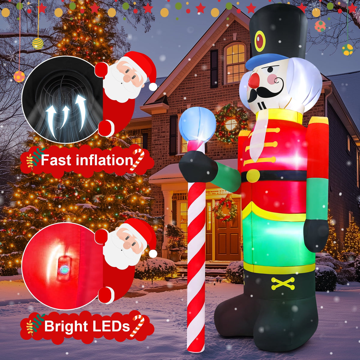 Yexmas 8FT Christmas Inflatable Nutcracker Soldier Blow Up Yard Decor with LED Light for Outdoor Christmas Party ,Garden and Lawn